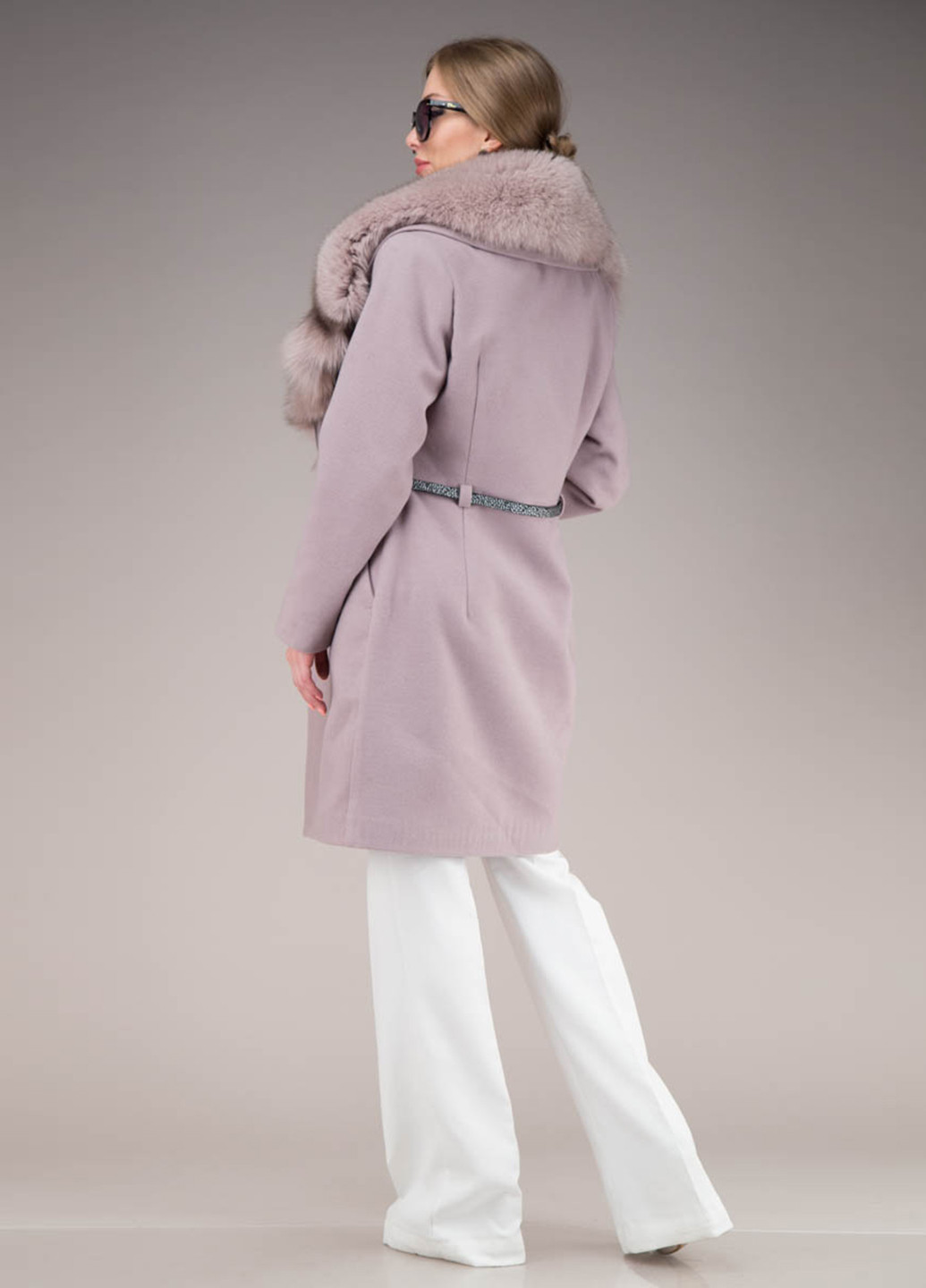 Бузкове демісезонне Пальто (хутро песця) однобортне Шикарные меха