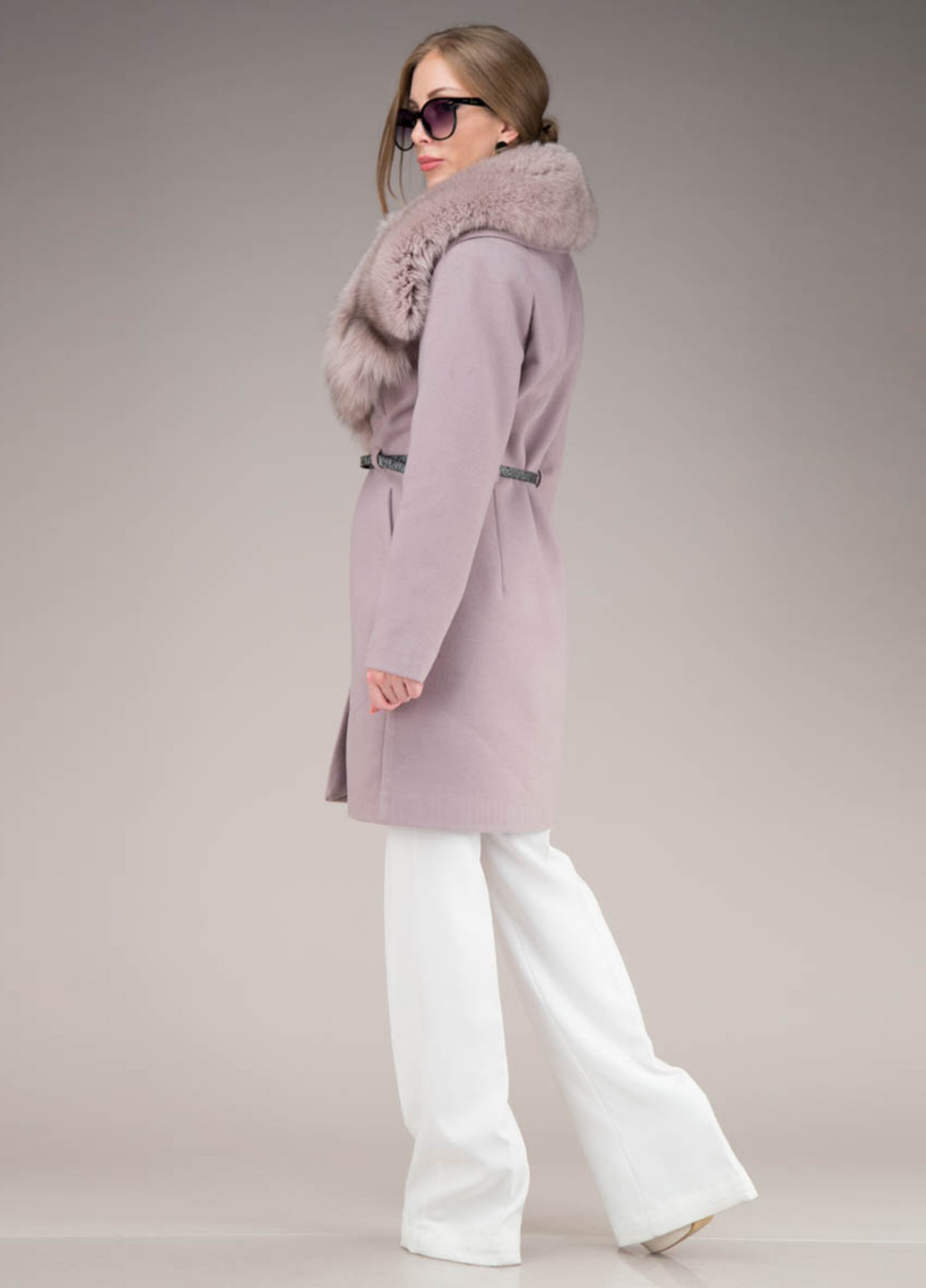 Бузкове демісезонне Пальто (хутро песця) однобортне Шикарные меха