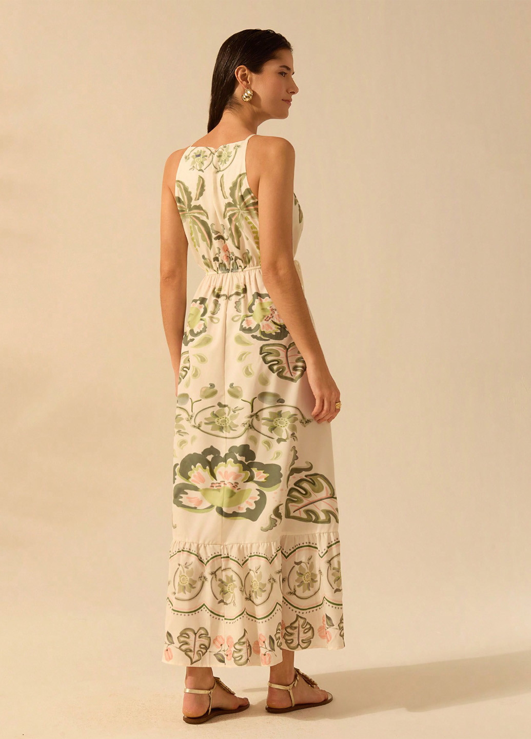 Светло-бежевое праздничный, пляжное, кэжуал платье а-силуэт SHEIN с рисунком