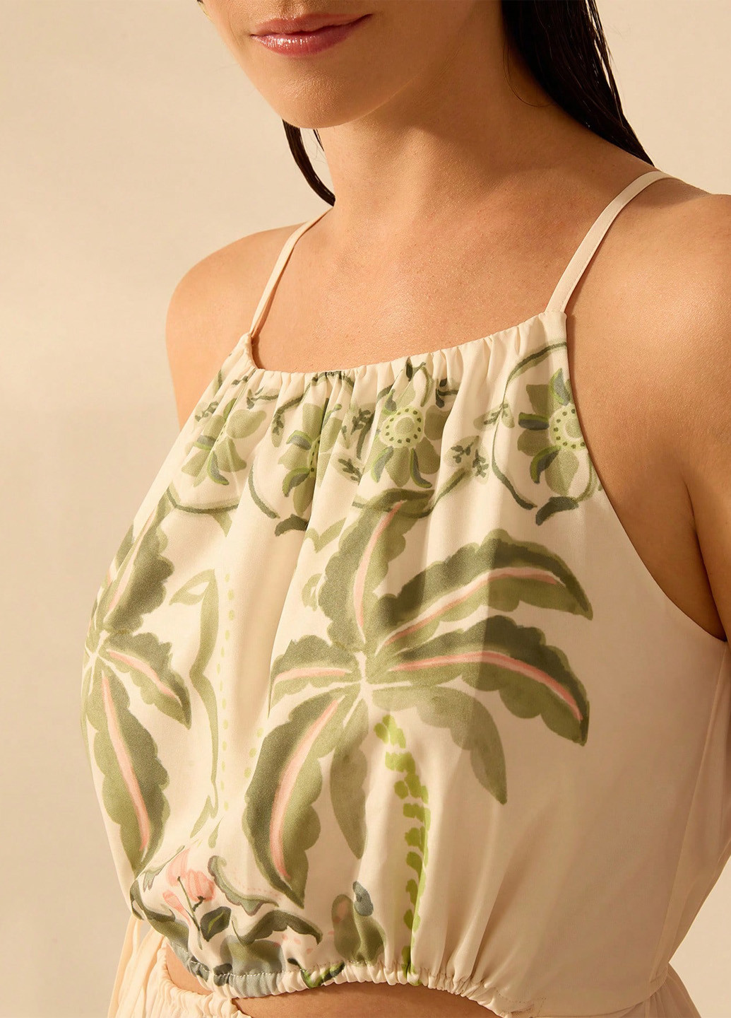 Светло-бежевое праздничный, пляжное, кэжуал платье а-силуэт SHEIN с рисунком