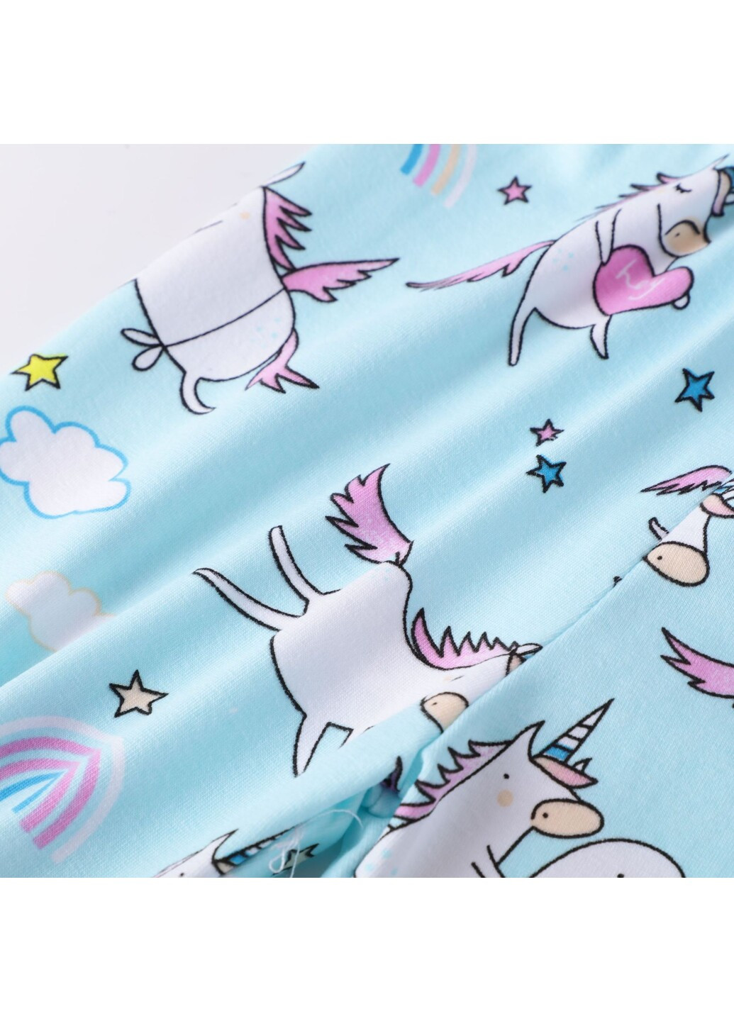 Голубые летние леггинсы для девочки с изображением единорога голубые fat unicorn Berni kids