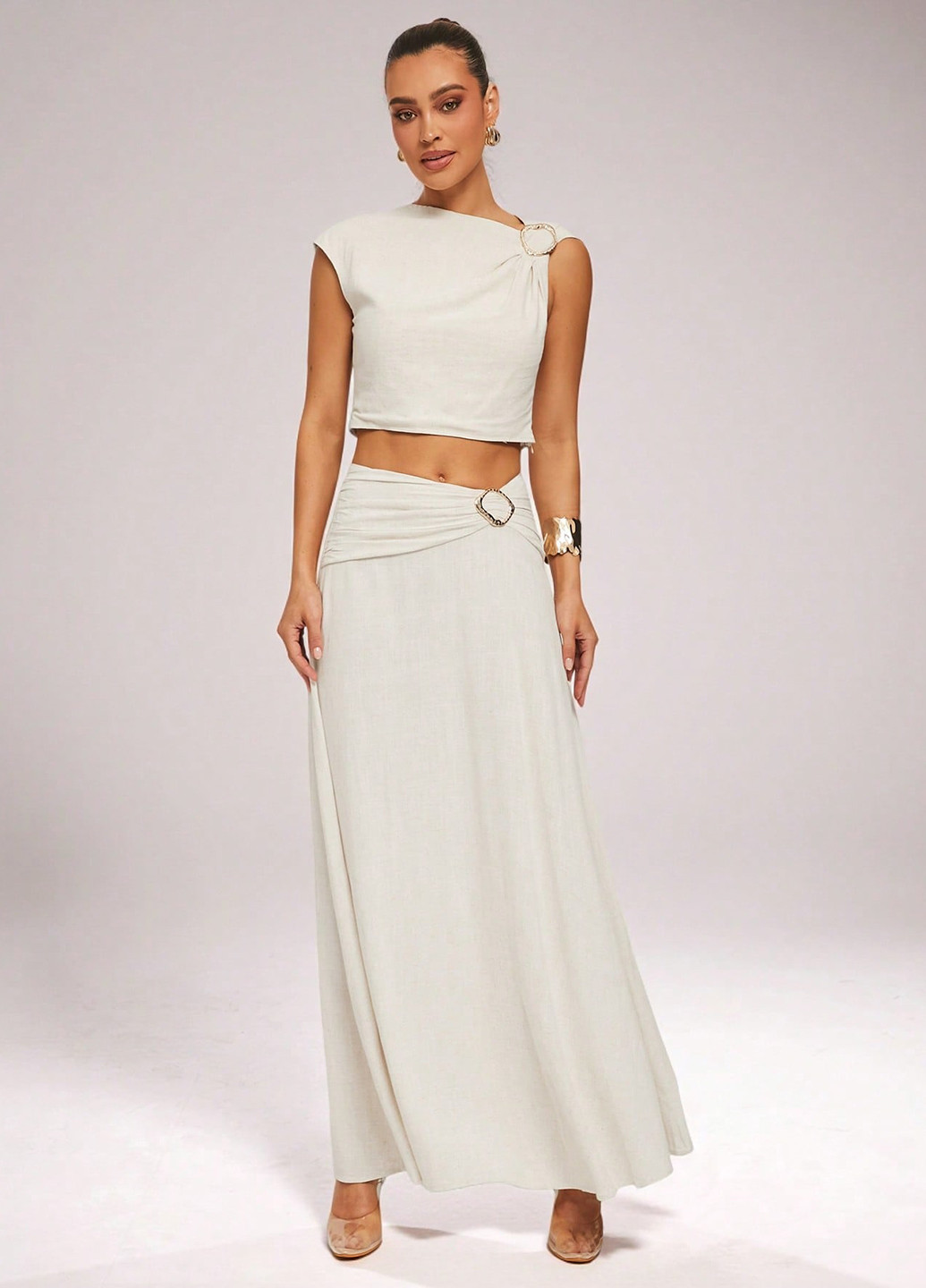 Белая кэжуал однотонная юбка SHEIN клешированная