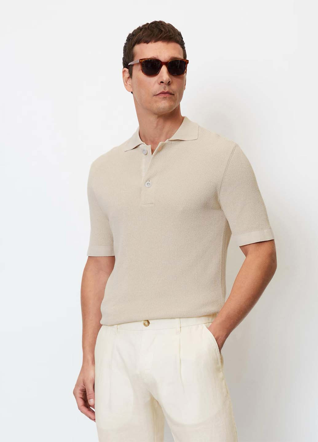 Серо-бежевая футболка-поло для мужчин Marc O'Polo однотонная