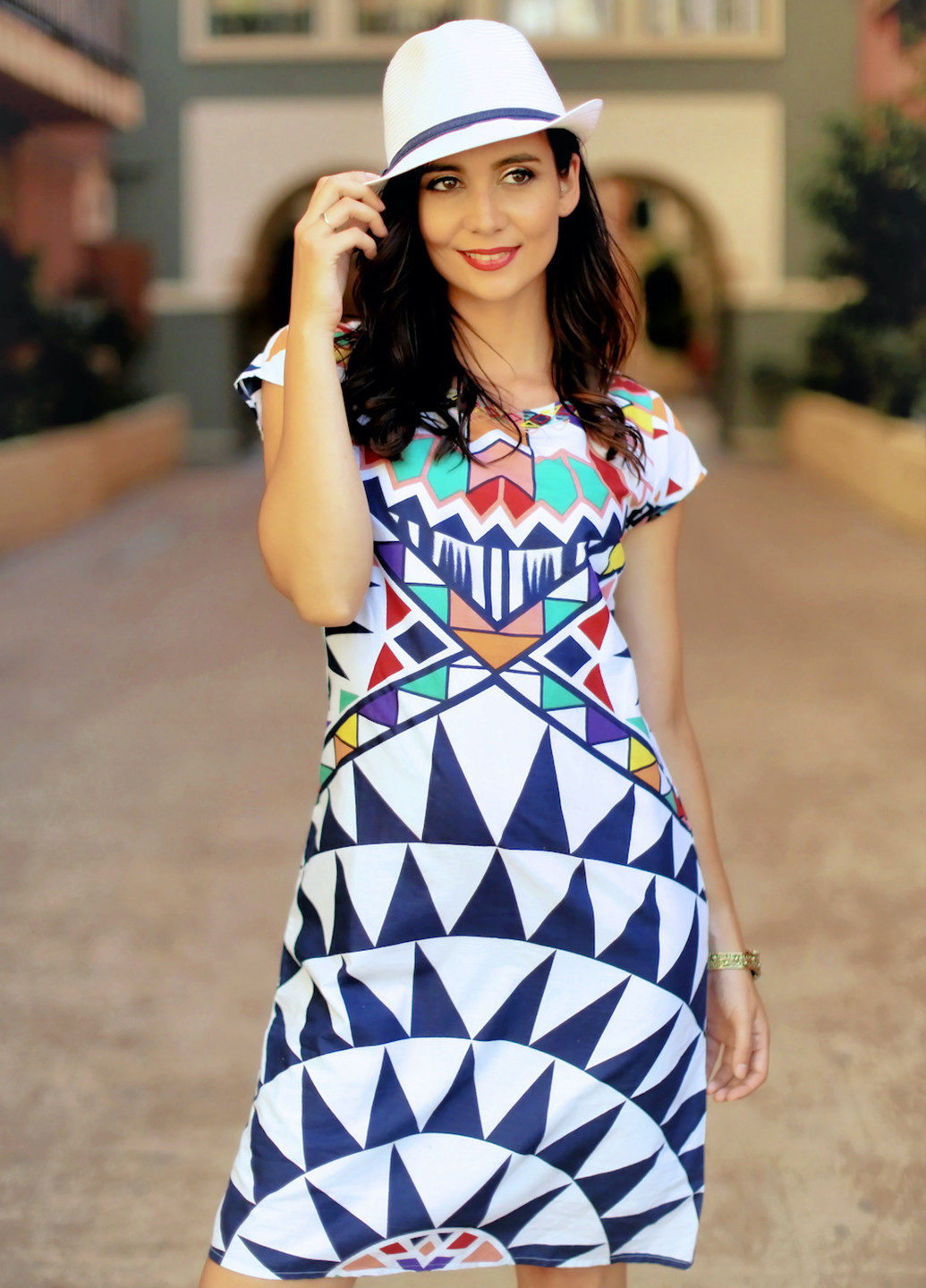Комбинированное кэжуал платье Indiano с геометрическим узором