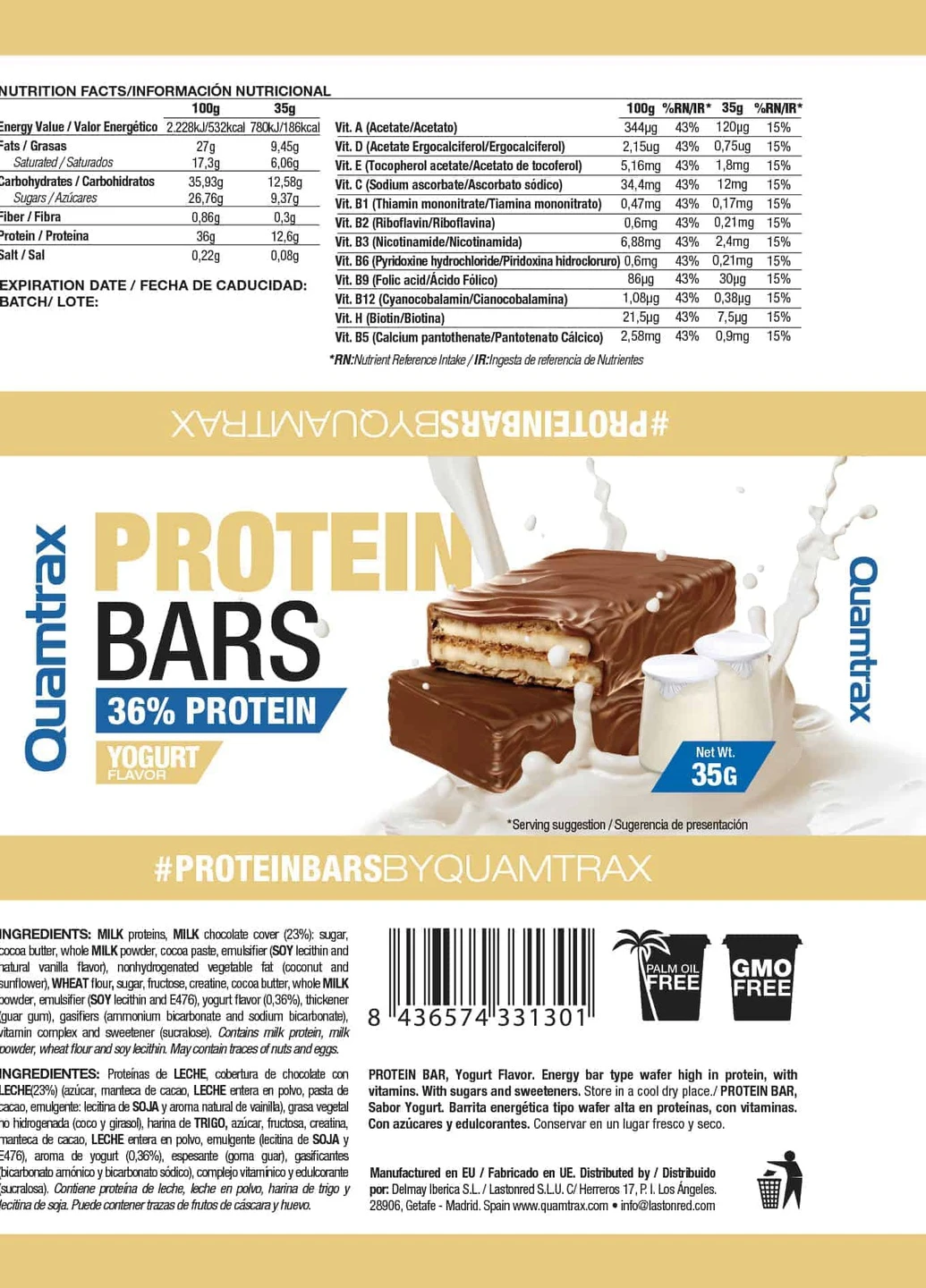 Протеиновый батончик Wafer Protein Bars 36% 35g (Caramel - Nut) Quamtrax (254401006)