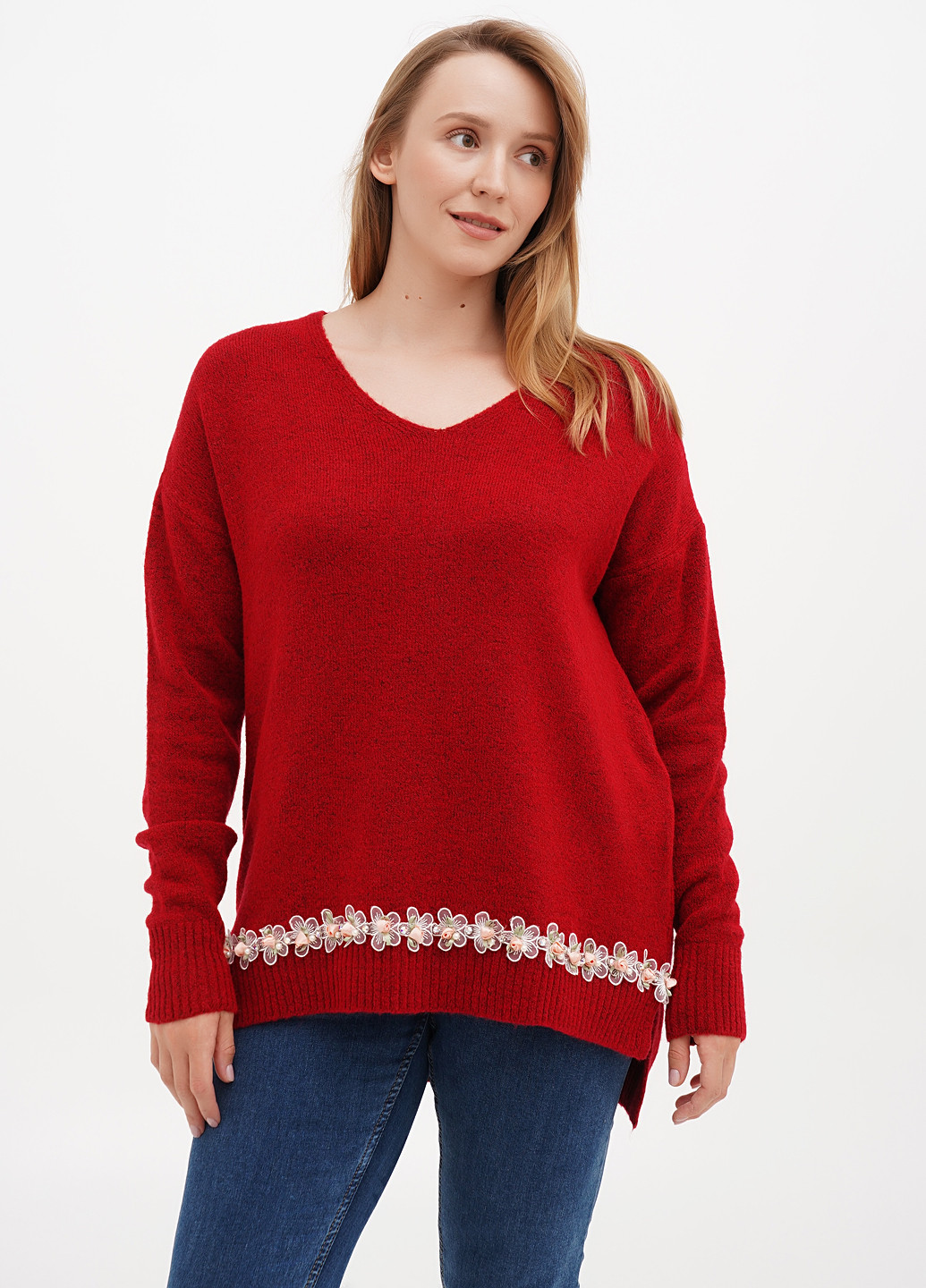 Красный демисезонный пуловер пуловер Sassofono