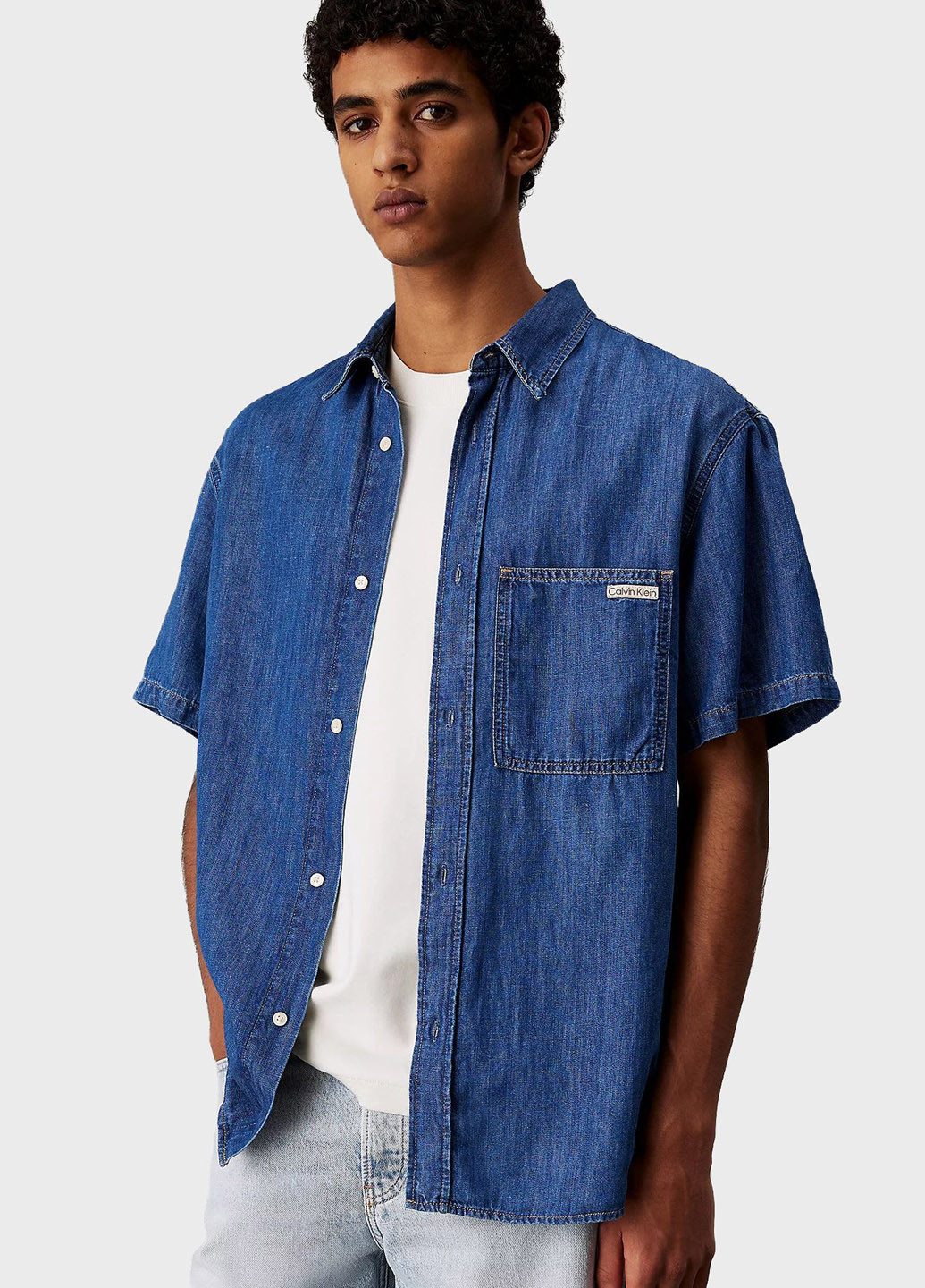 Синяя джинсовая, кэжуал рубашка однотонная Calvin Klein Jeans