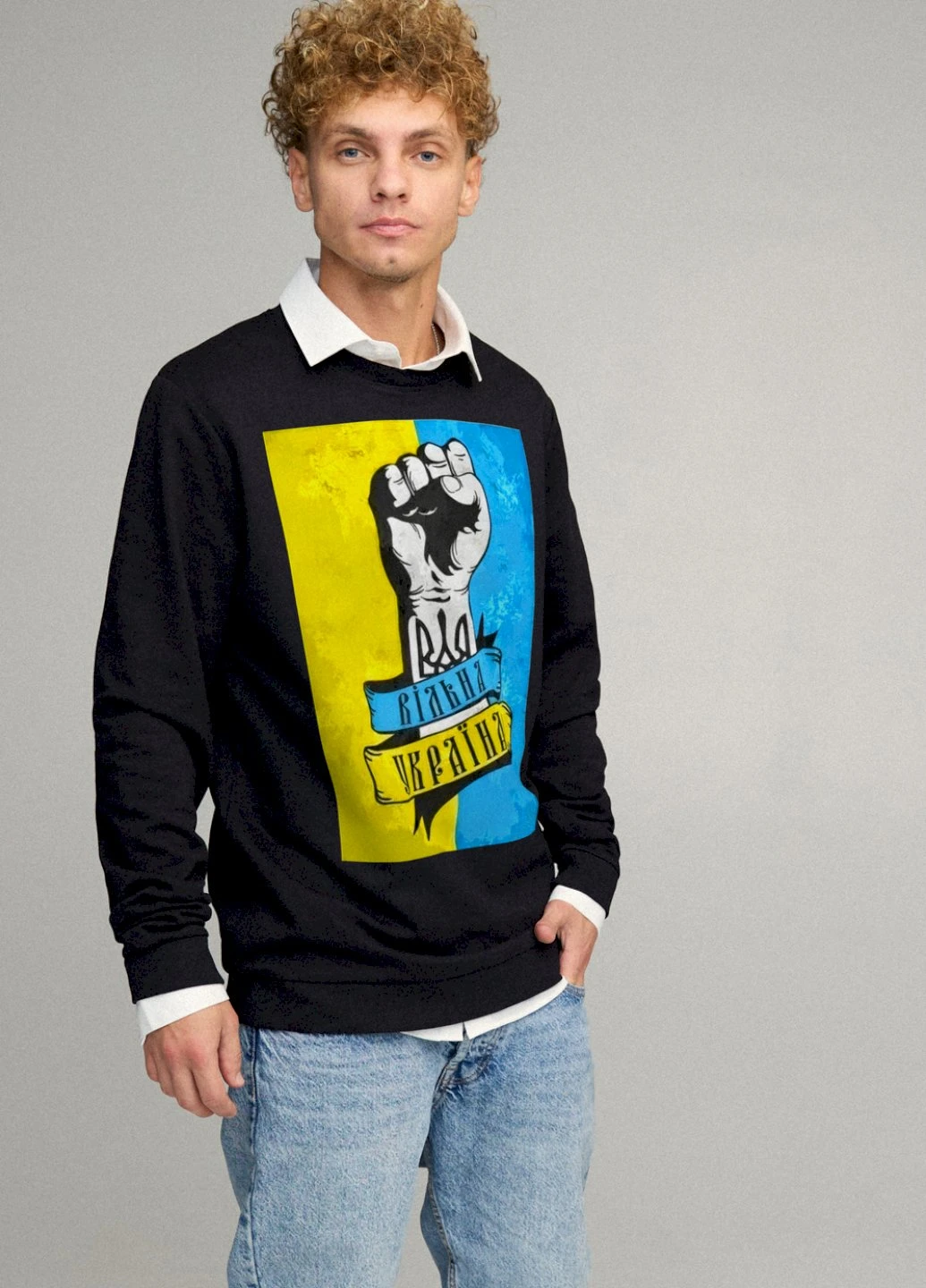 Черный світшот чоловічий oversize /no flis/ YAPPI рисунок (254557742)