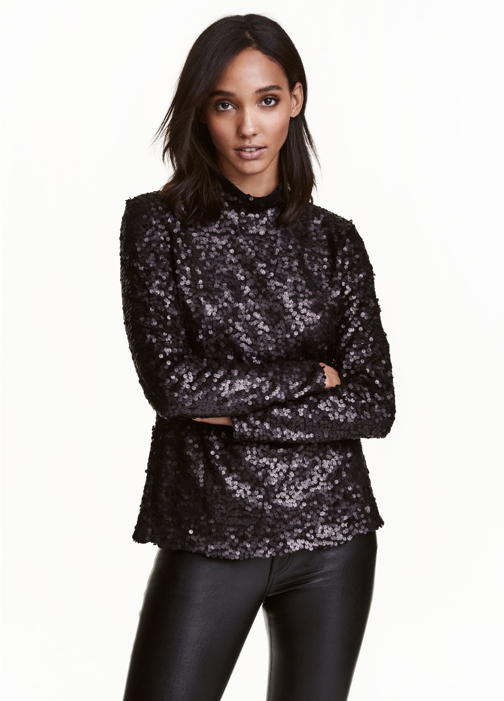 Чёрная блуза с пайетками H&M
