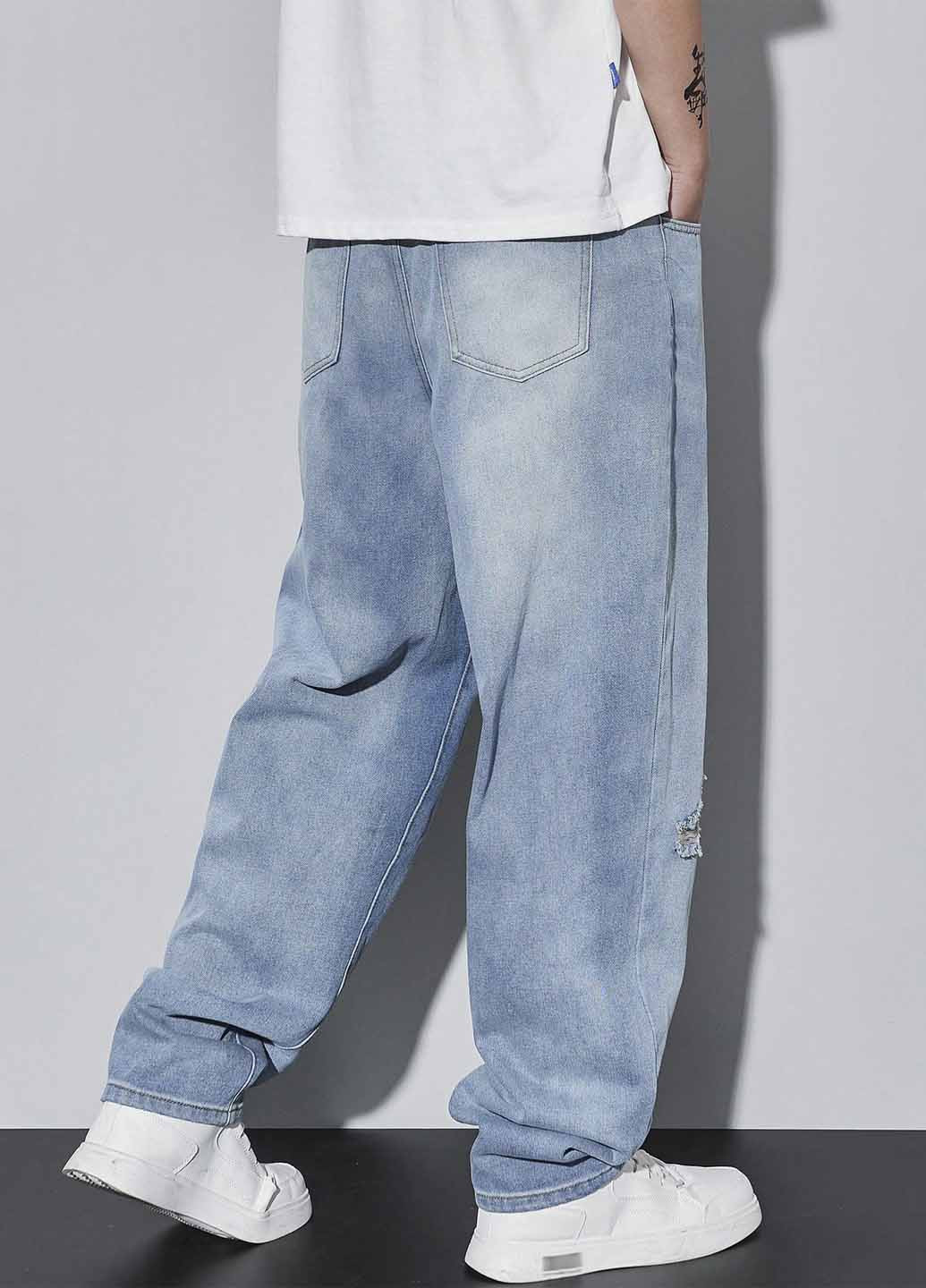 Голубые демисезонные мешковатые, свободные, прямые джинсы SHEIN