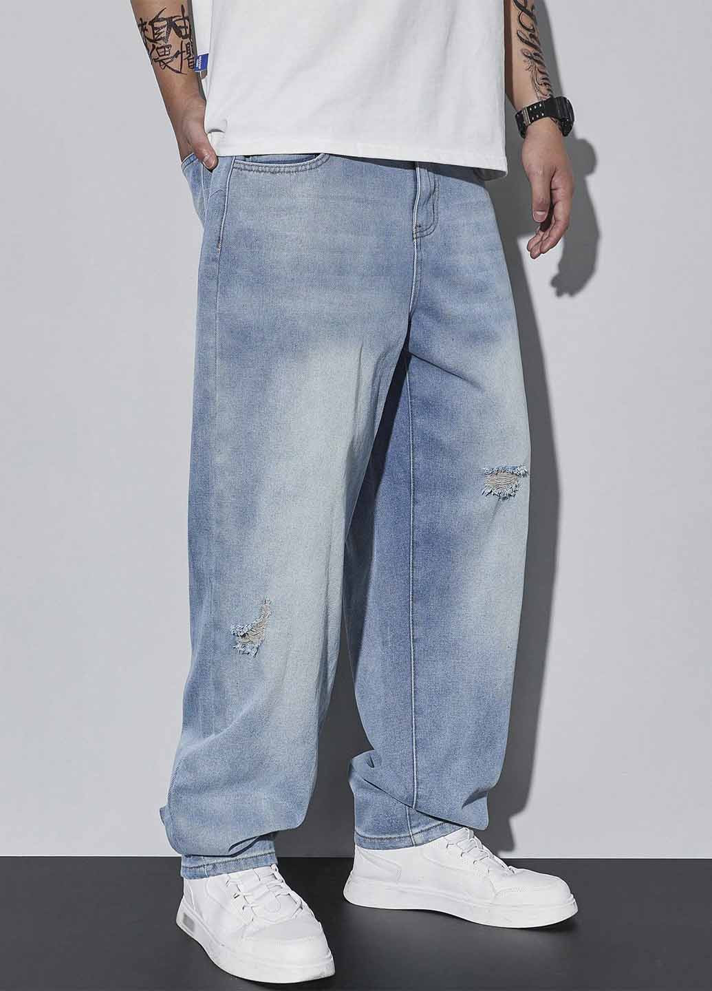 Голубые демисезонные мешковатые, свободные, прямые джинсы SHEIN