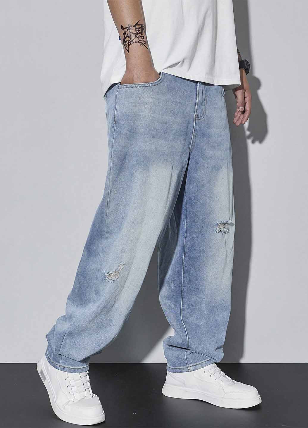 Голубые демисезонные мешковатые, свободные, прямые джинсы SHEIN