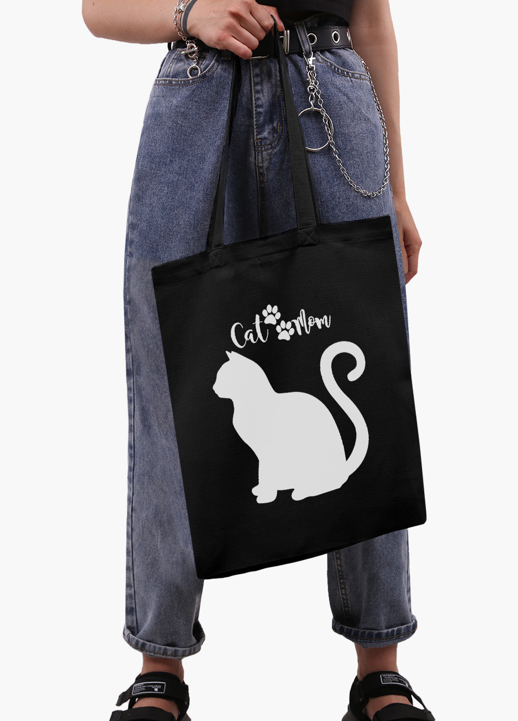Еко сумка шоппер черная Cat Mom на молнии (9227-2840-BKZ) MobiPrint (236265303)