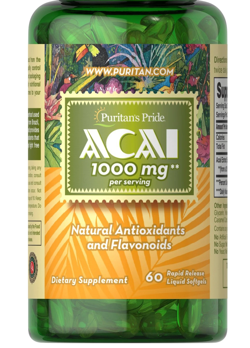 Экстракт ягод Асаи Puritan's Pride Acai (1000 mg) 60 Softgels Puritans Pride (254968700)
