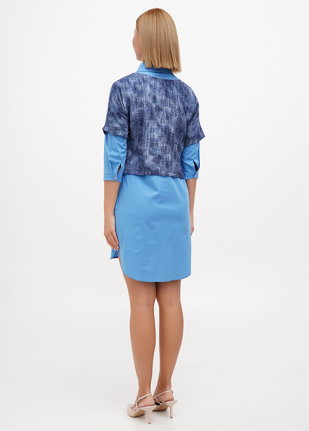 Голубой демисезонный комплект (платье, блуза) Sassofono Club
