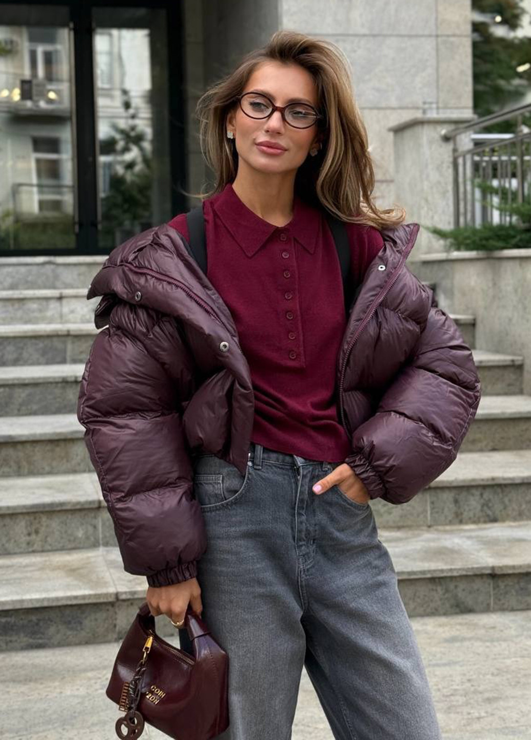 Бордовая зимняя куртка No Brand