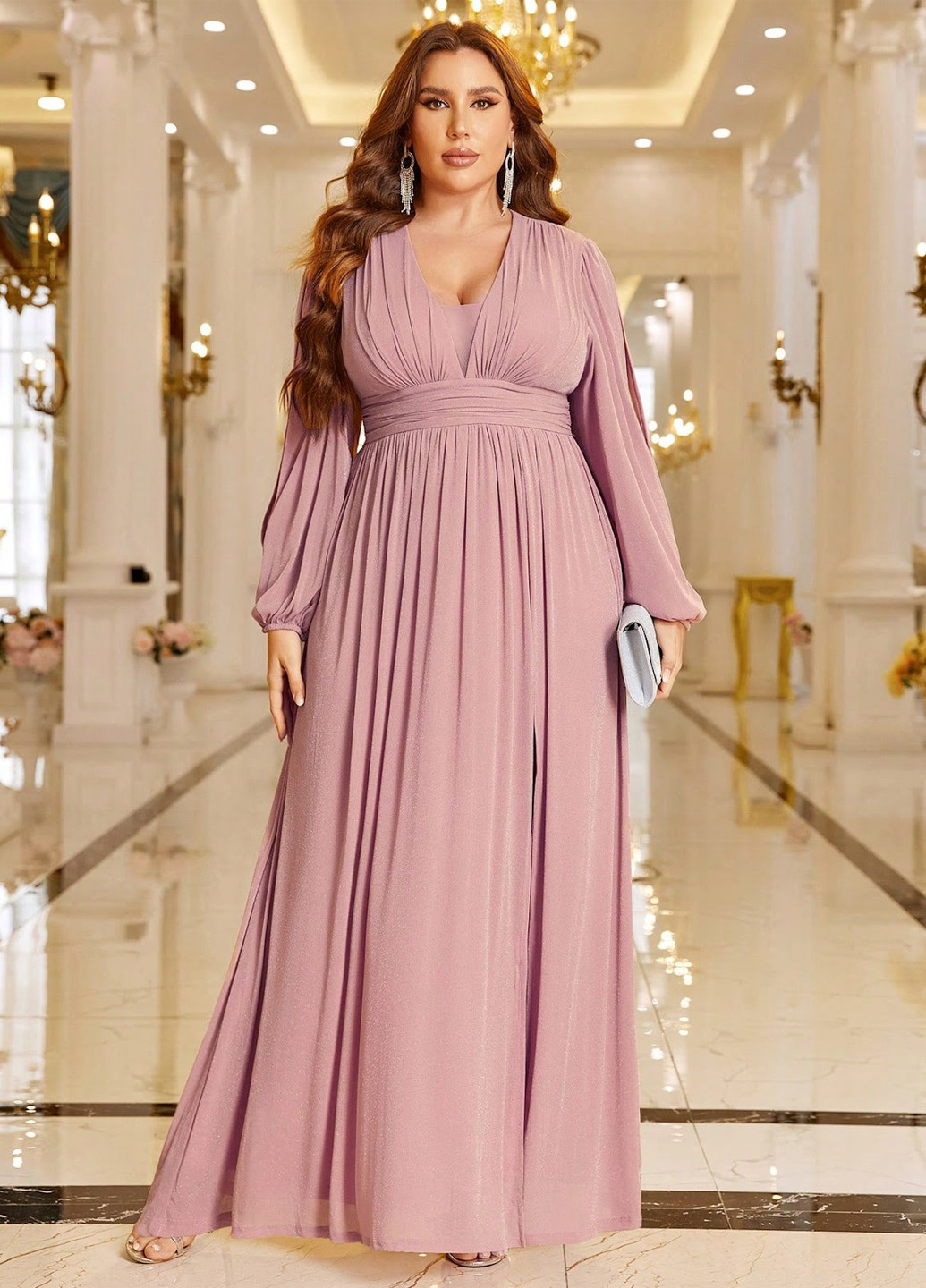 Светло-розовое кэжуал платье SHEIN однотонное