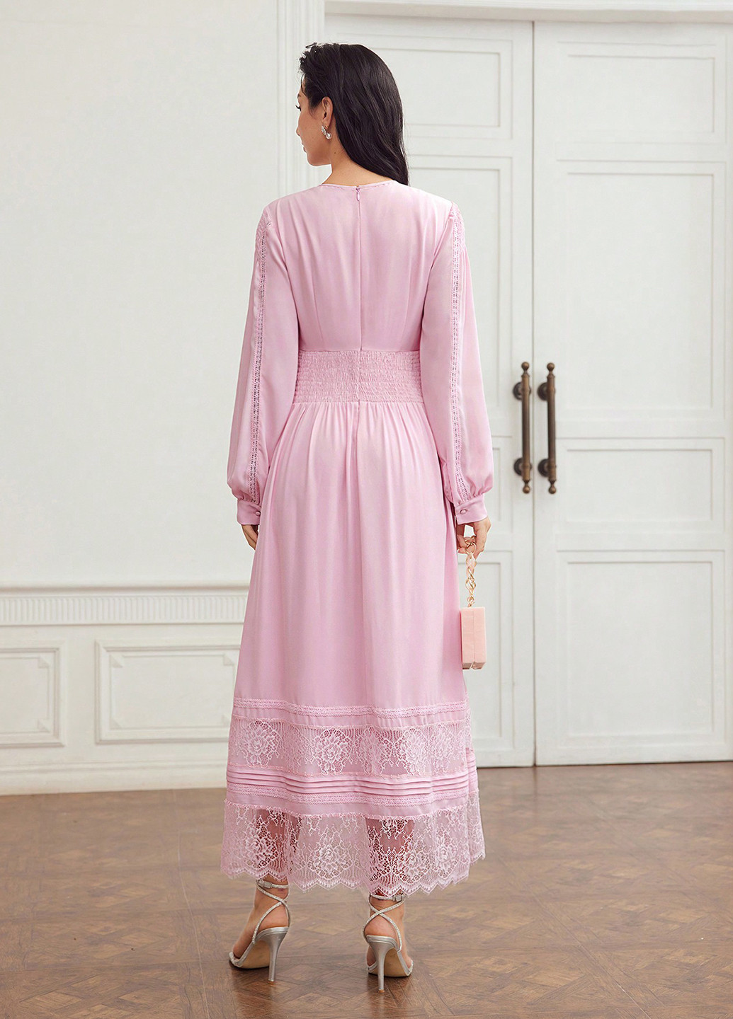 Розово-лиловое кэжуал платье клеш SHEIN однотонное