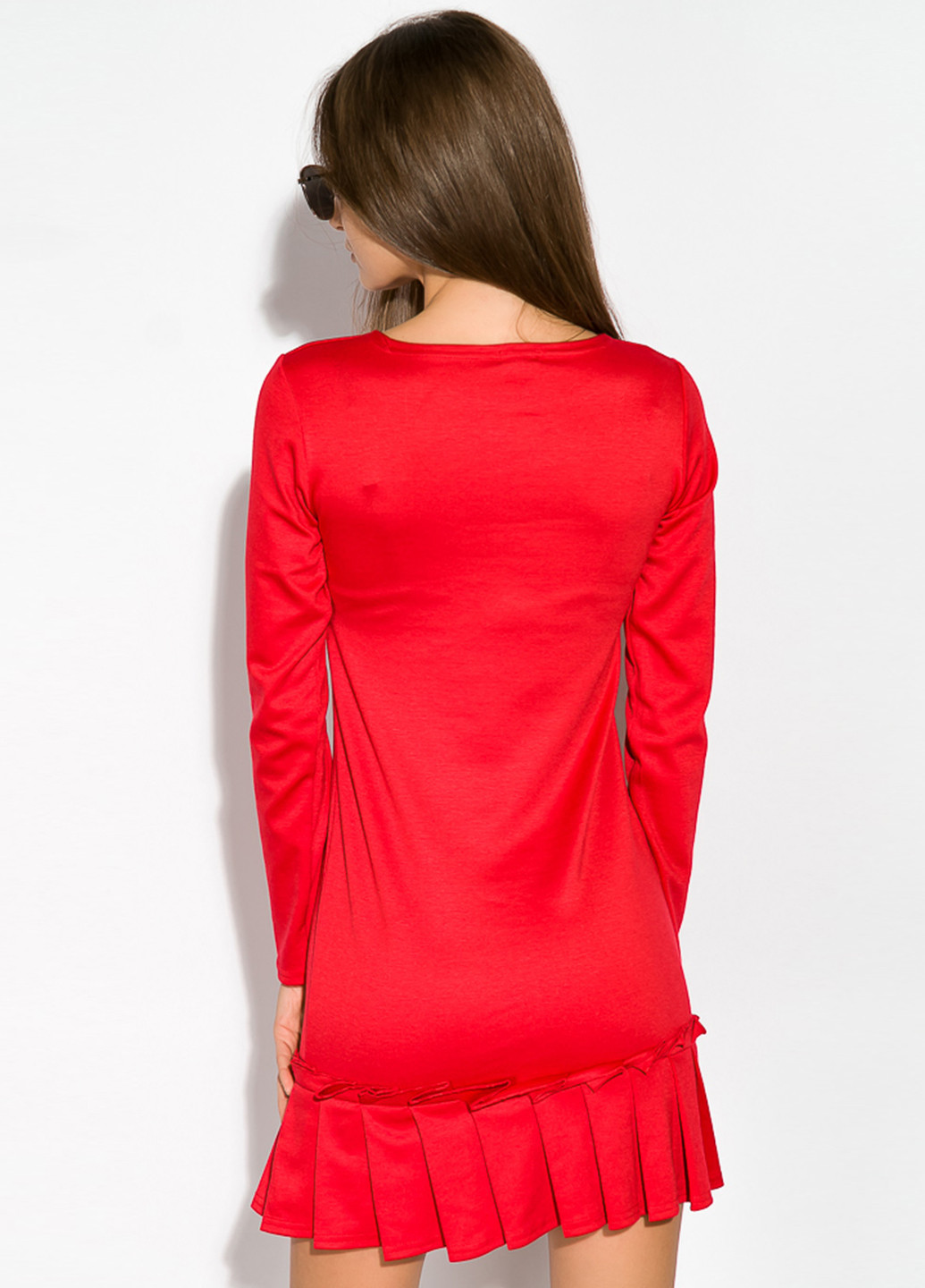 Красное кэжуал платье плиссированное Time of Style однотонное