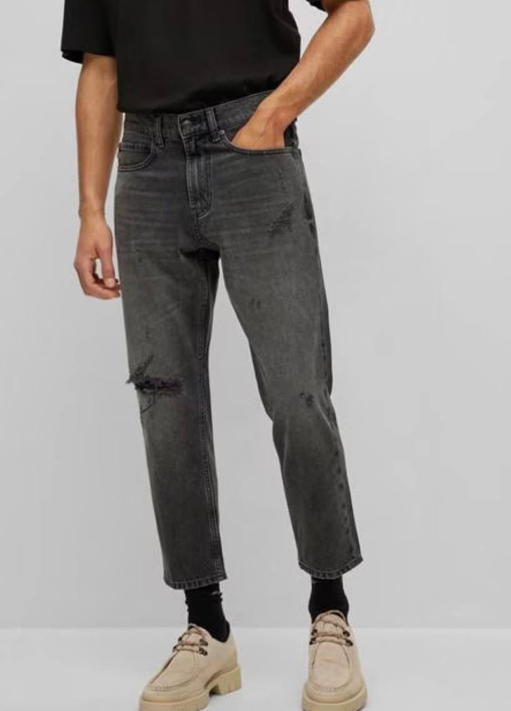 Черные демисезонные укороченные джинсы Hugo