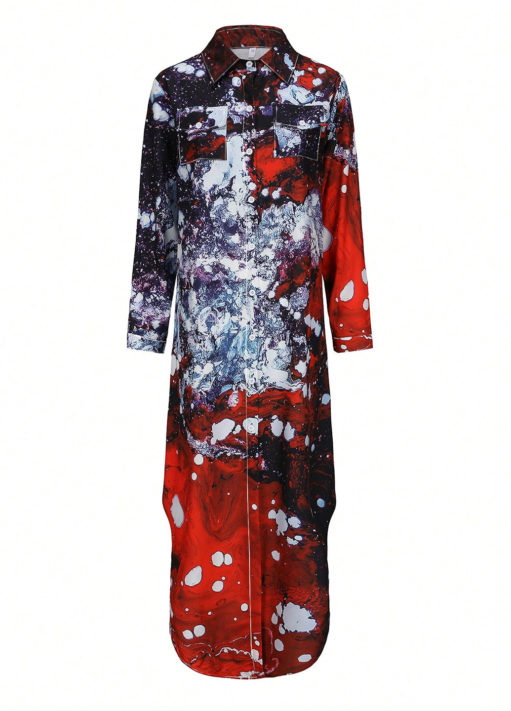 Красное праздничный, кэжуал платье а-силуэт, рубашка SHEIN с абстрактным узором