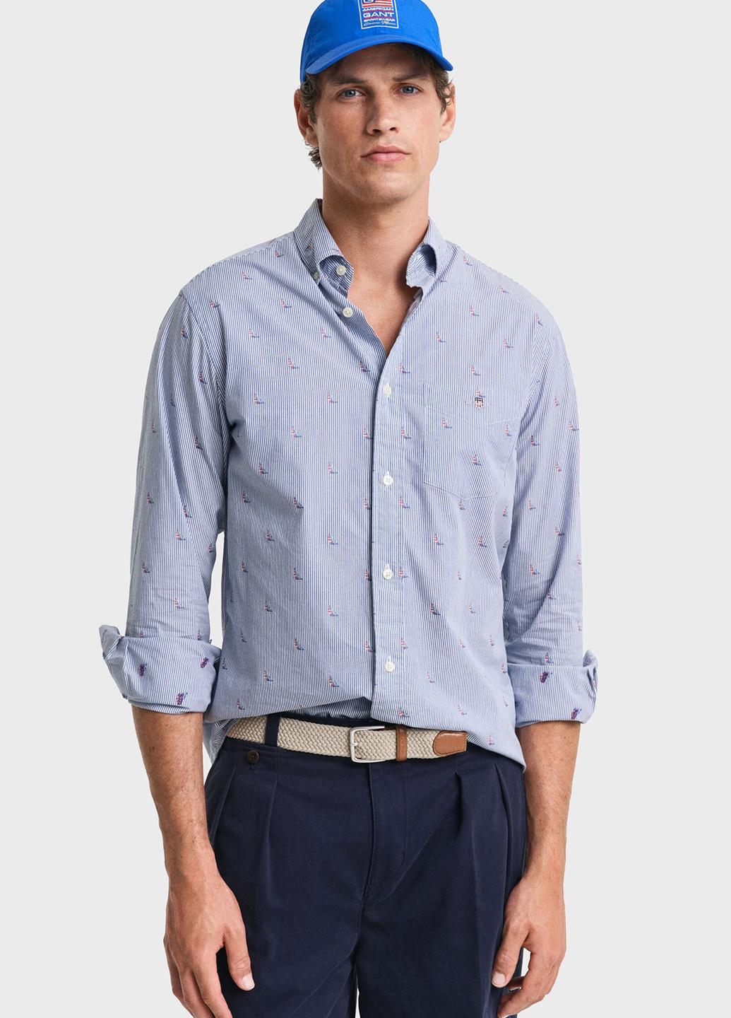 Синяя кэжуал рубашка в полоску Gant