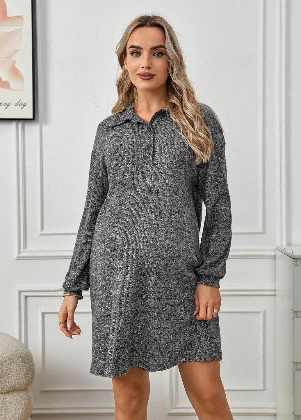 Темно-сіра кежуал сукня для вагітних поло SHEIN меланжева