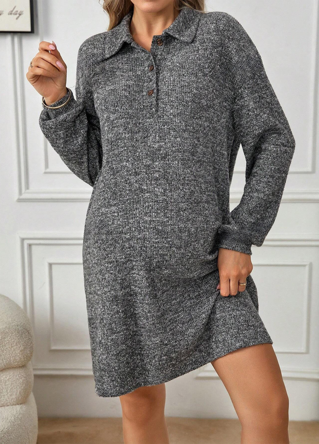 Темно-сіра кежуал сукня для вагітних поло SHEIN меланжева
