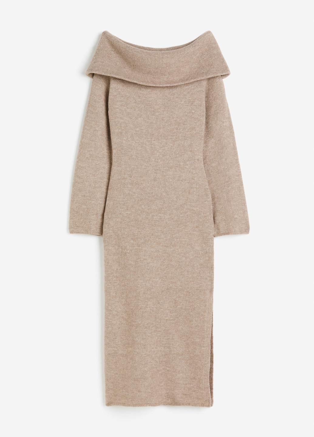 Серо-бежевое кэжуал платье силуэтная, платье-свитер, с открытыми плечами H&M меланжевое