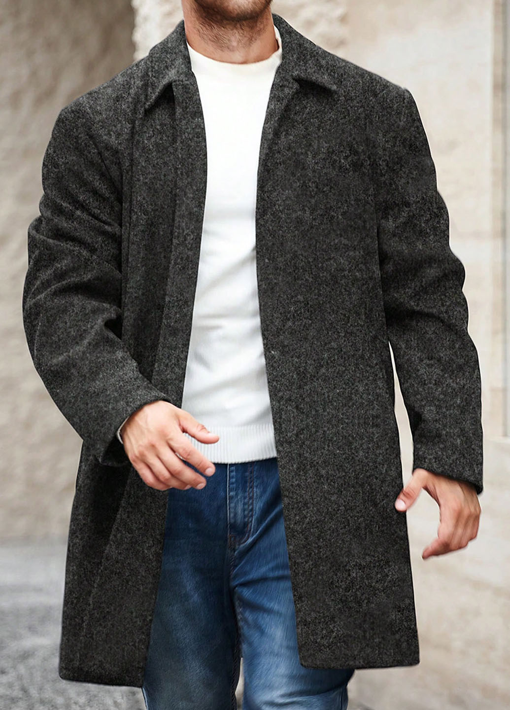 Темно-серое демисезонное Пальто однобортное SHEIN