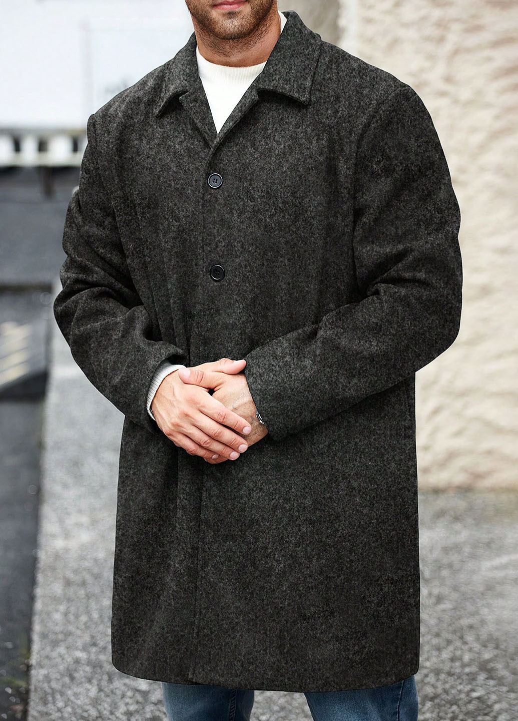 Темно-серое демисезонное Пальто однобортное SHEIN