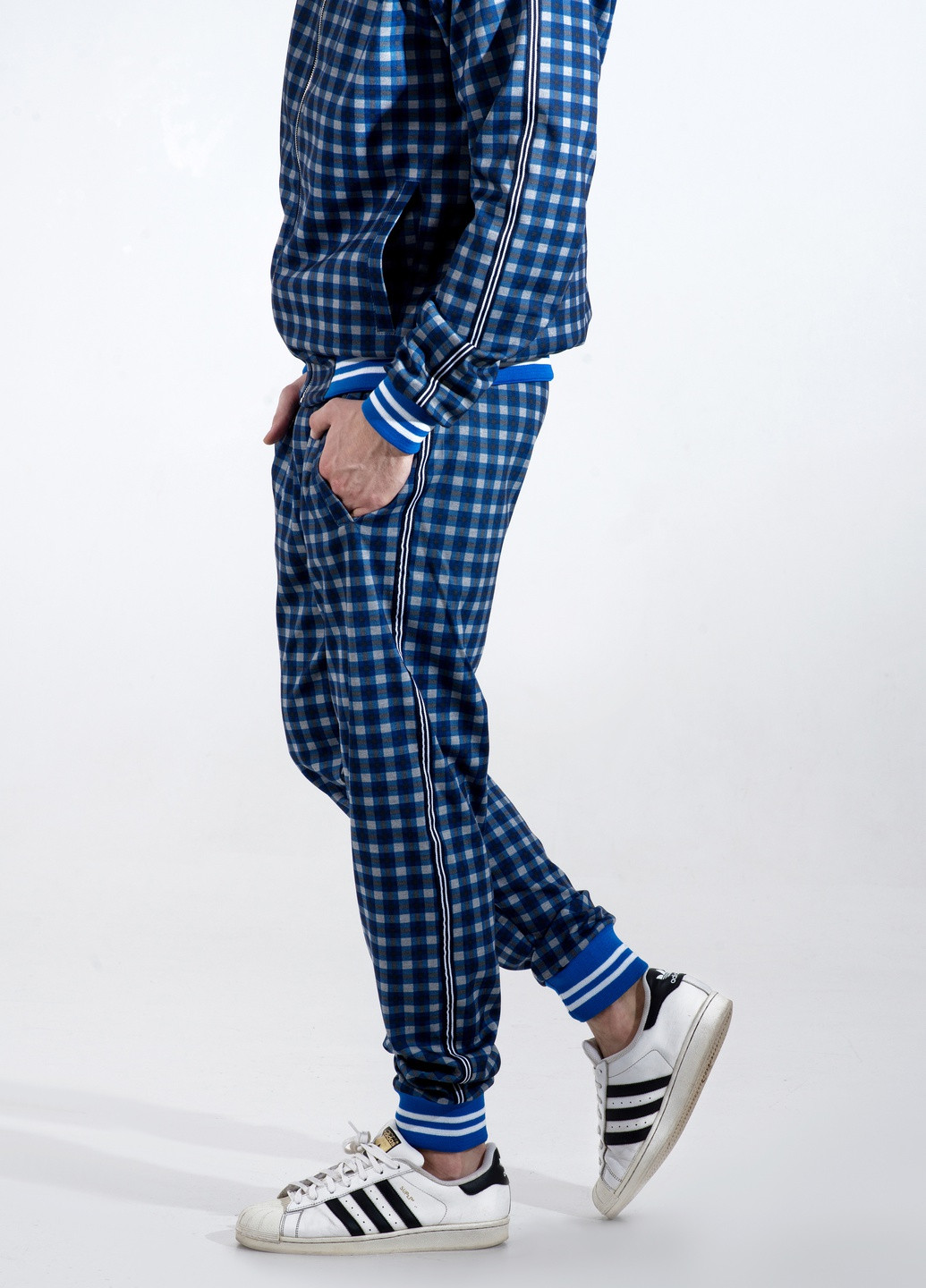 Синий демисезонный спортивный мужской костюм в клетку из фильма "джентльмены" GENTLEMEN спортивный костюм