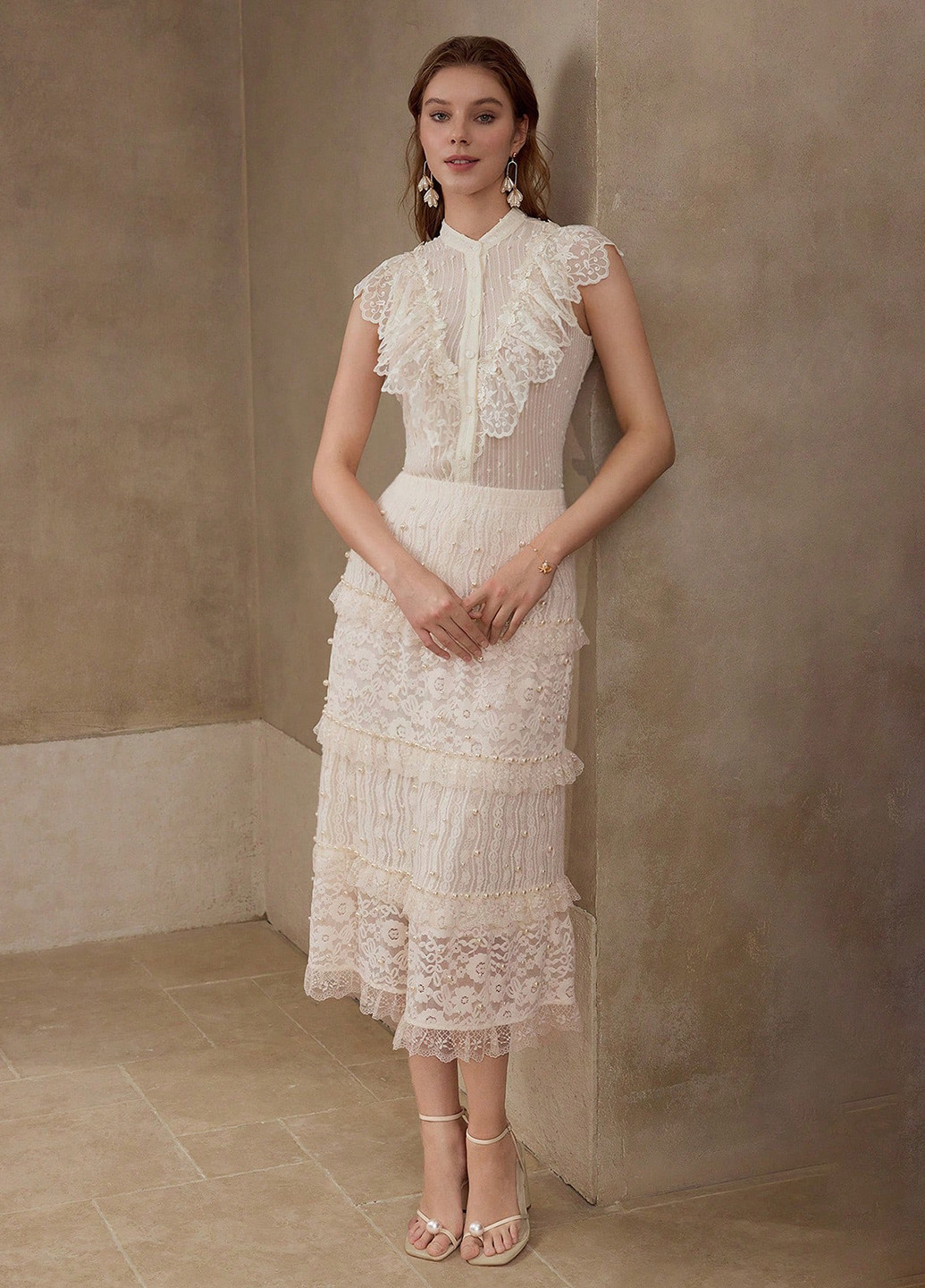 Кремовая кэжуал однотонная юбка SHEIN а-силуэта (трапеция)