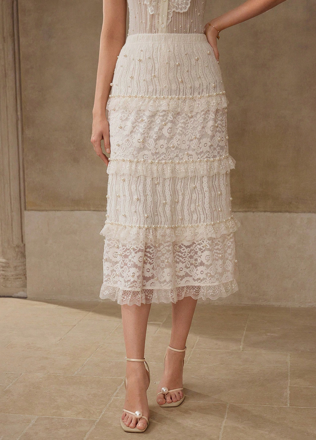 Кремовая кэжуал однотонная юбка SHEIN а-силуэта (трапеция)