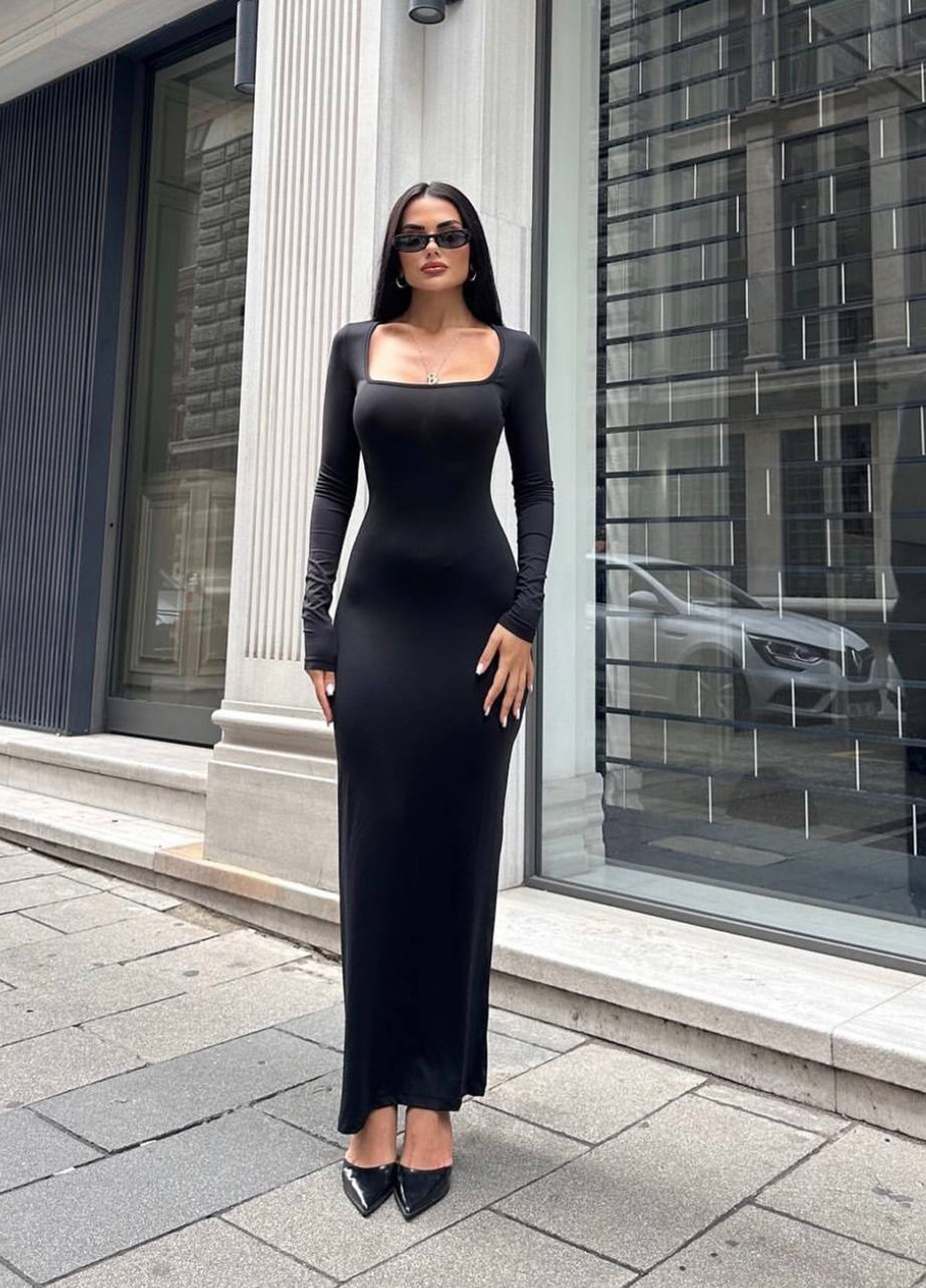 Чорна вечірня, кежуал сукня силуетна No Brand однотонна