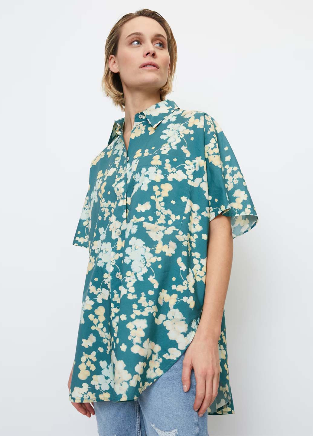 Темно-бирюзовая кэжуал рубашка с цветами Marc O'Polo