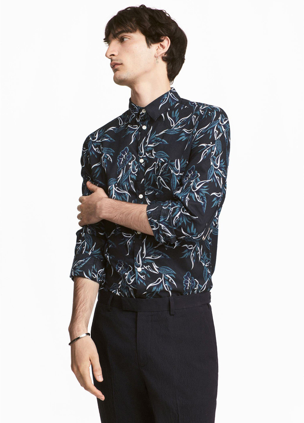 Темно-синяя кэжуал рубашка с рисунком H&M