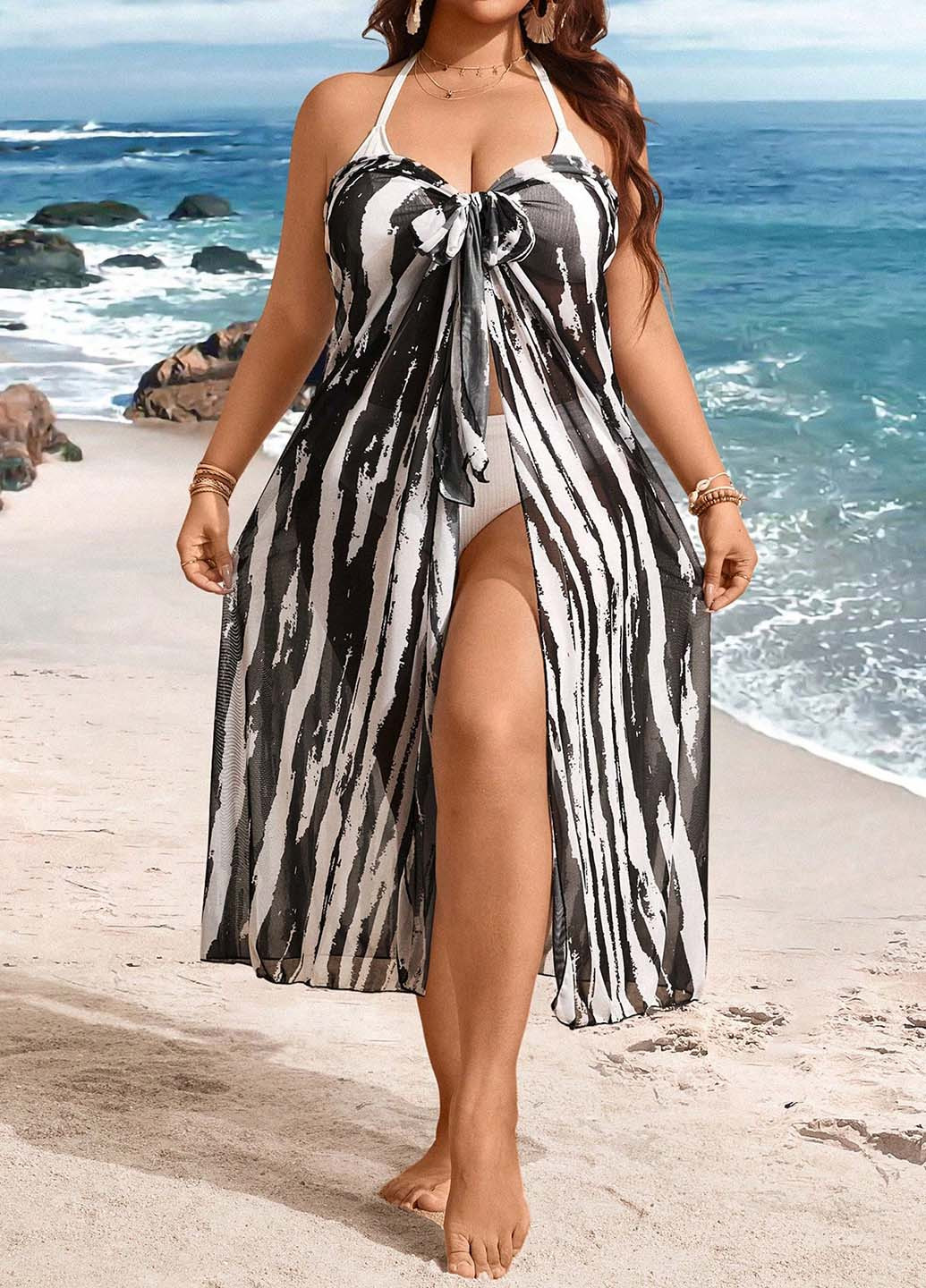 Чорно-білий пляжна сукня SHEIN з абстрактним візерунком