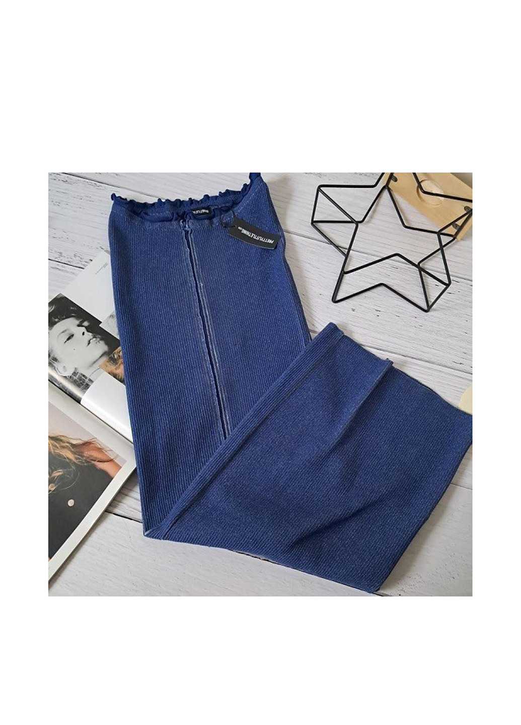 Синяя кэжуал однотонная юбка No Brand карандаш