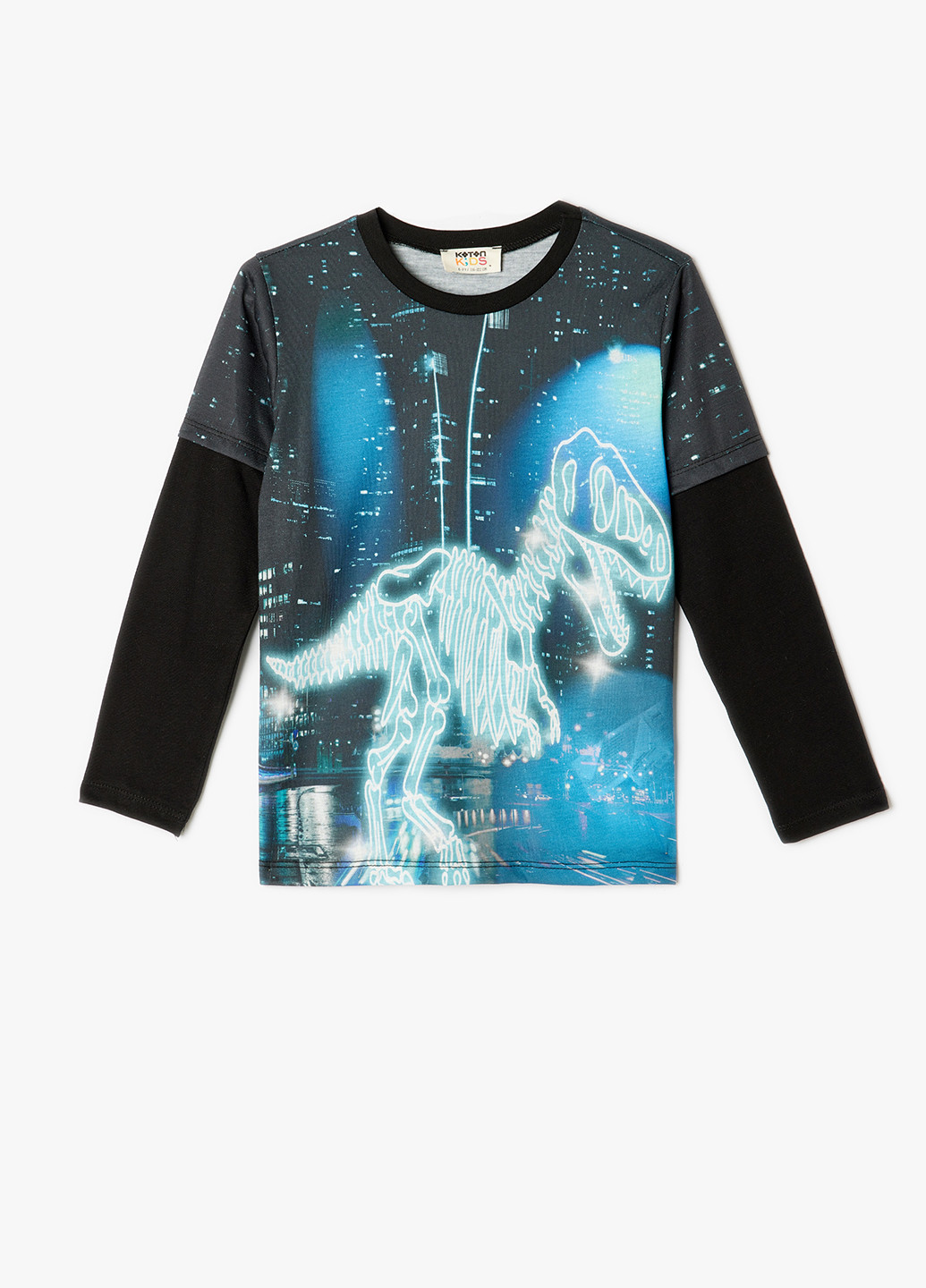 Черный демисезонный кэжуал лонгслив KOTON динозавр