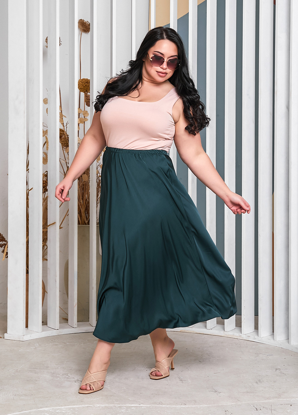Темно-зеленая кэжуал однотонная юбка Elfberg клешированная
