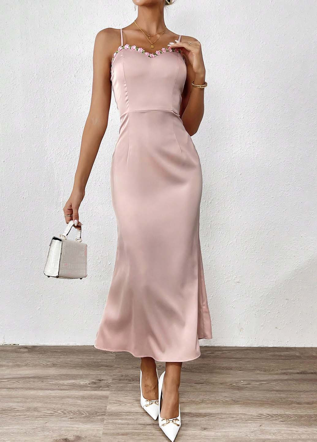 Пудрова кежуал, святковий, коктейльна сукня з відкритою спиною, годе SHEIN однотонна