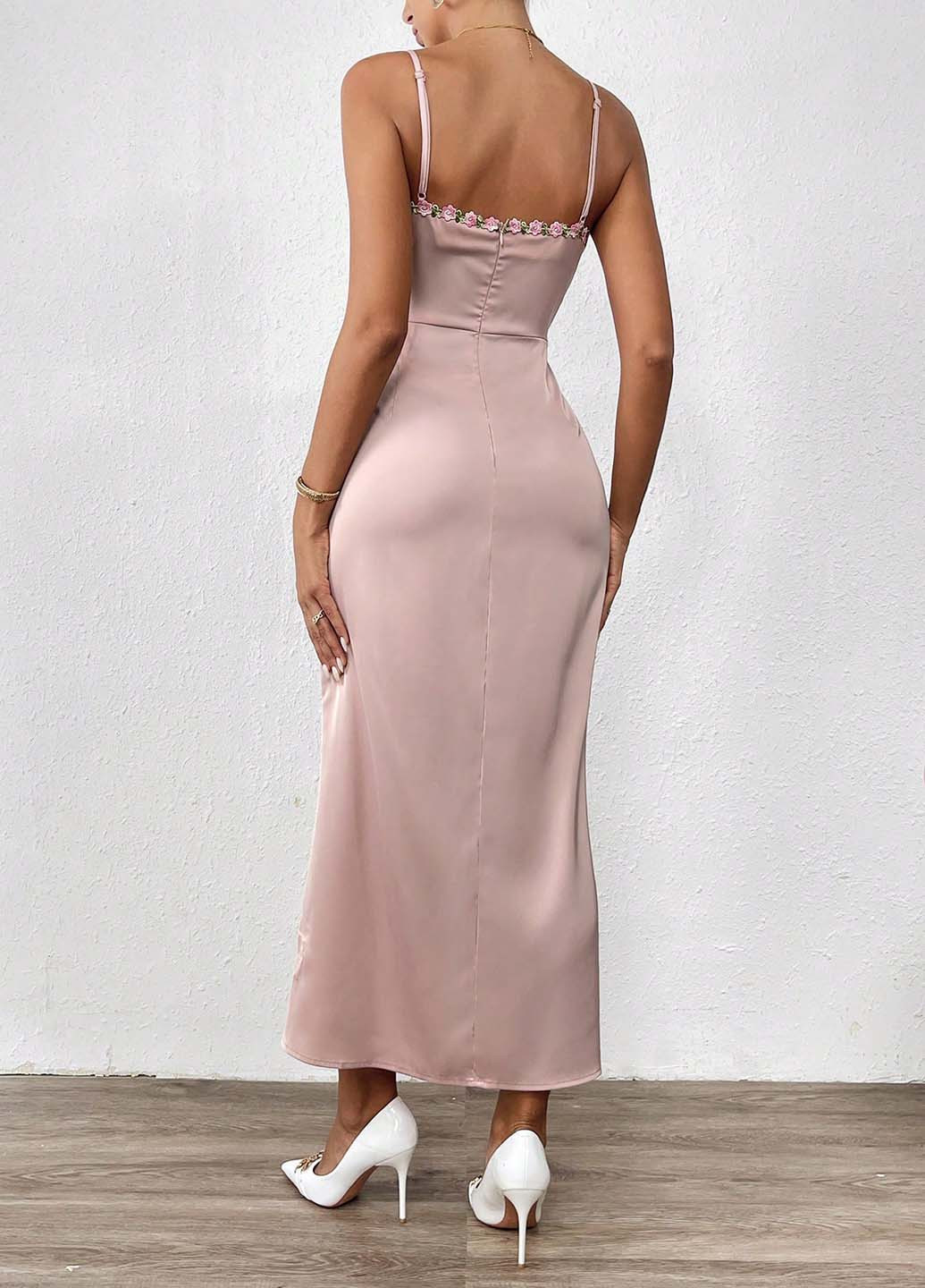 Пудрова кежуал, святковий, коктейльна сукня з відкритою спиною, годе SHEIN однотонна