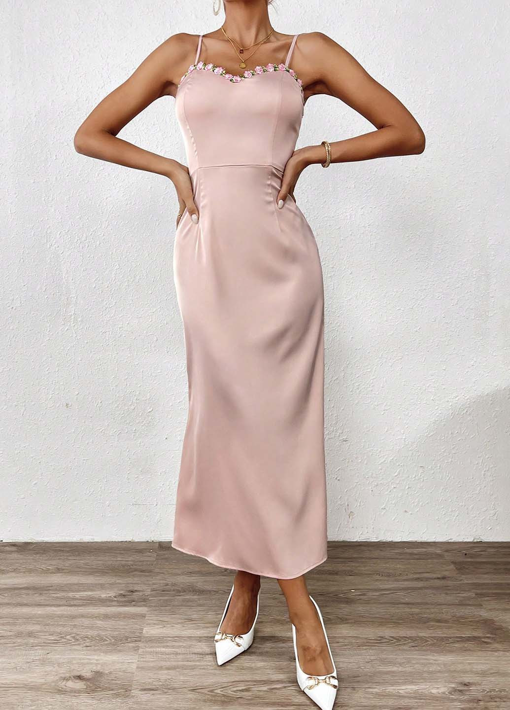 Пудрова кежуал, святковий, коктейльна сукня з відкритою спиною, годе SHEIN однотонна