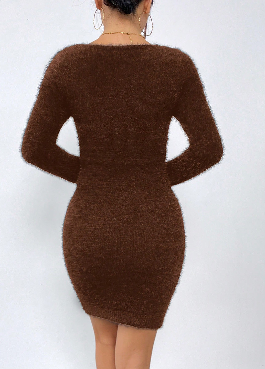 Коричневое праздничный, кэжуал платье платье-свитер, футляр SHEIN однотонное