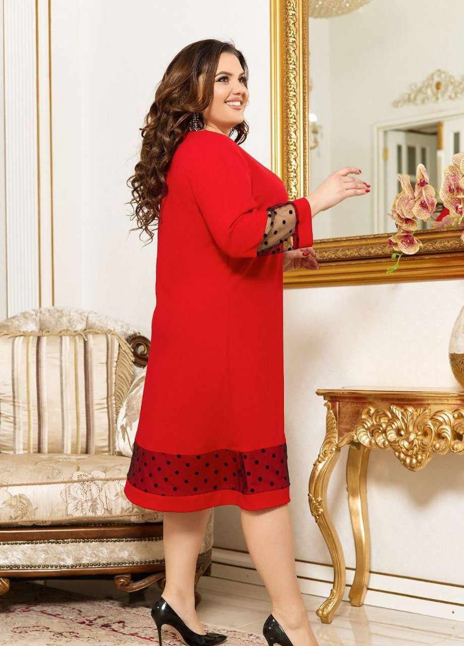 Темно-красное женское платье свободного кроя красного цвета р.52 378907 New Trend