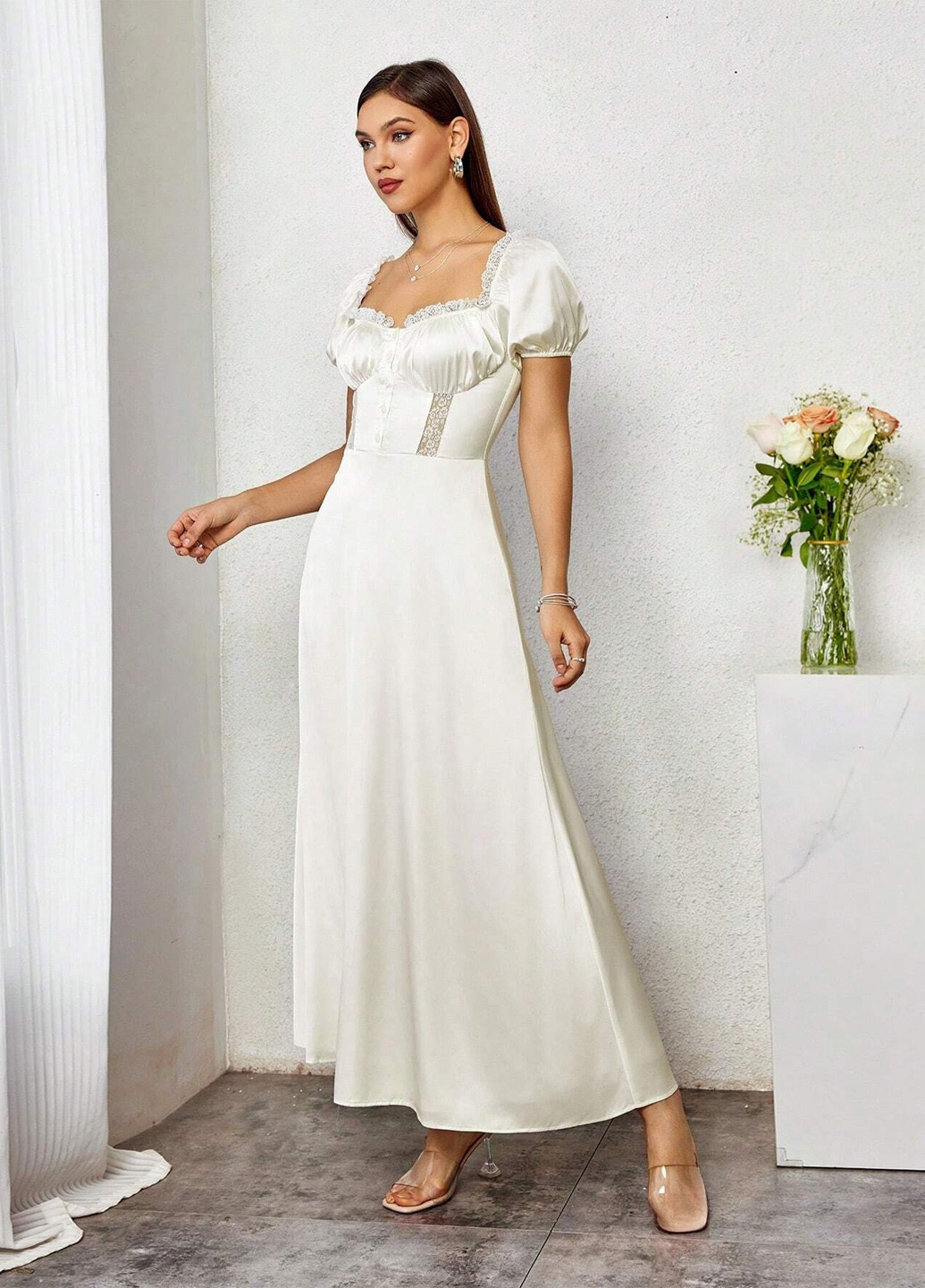 Белое праздничный, вечернее платье SHEIN однотонное