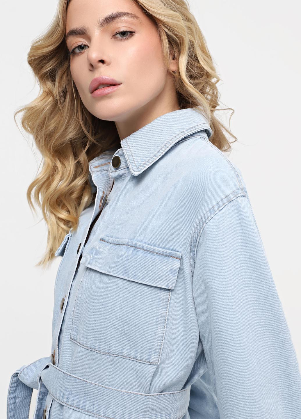 Светло-голубое джинсовое, кэжуал платье рубашка Braska однотонное