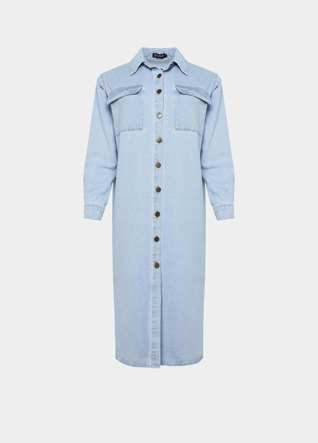 Светло-голубое джинсовое, кэжуал платье рубашка Braska однотонное