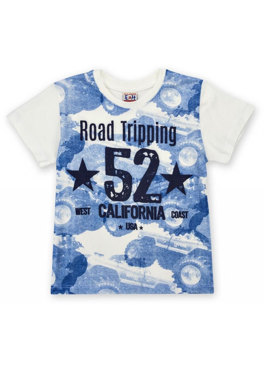 Синяя демисезонная футболка детская "52 california" (8763-116b-beige) Breeze